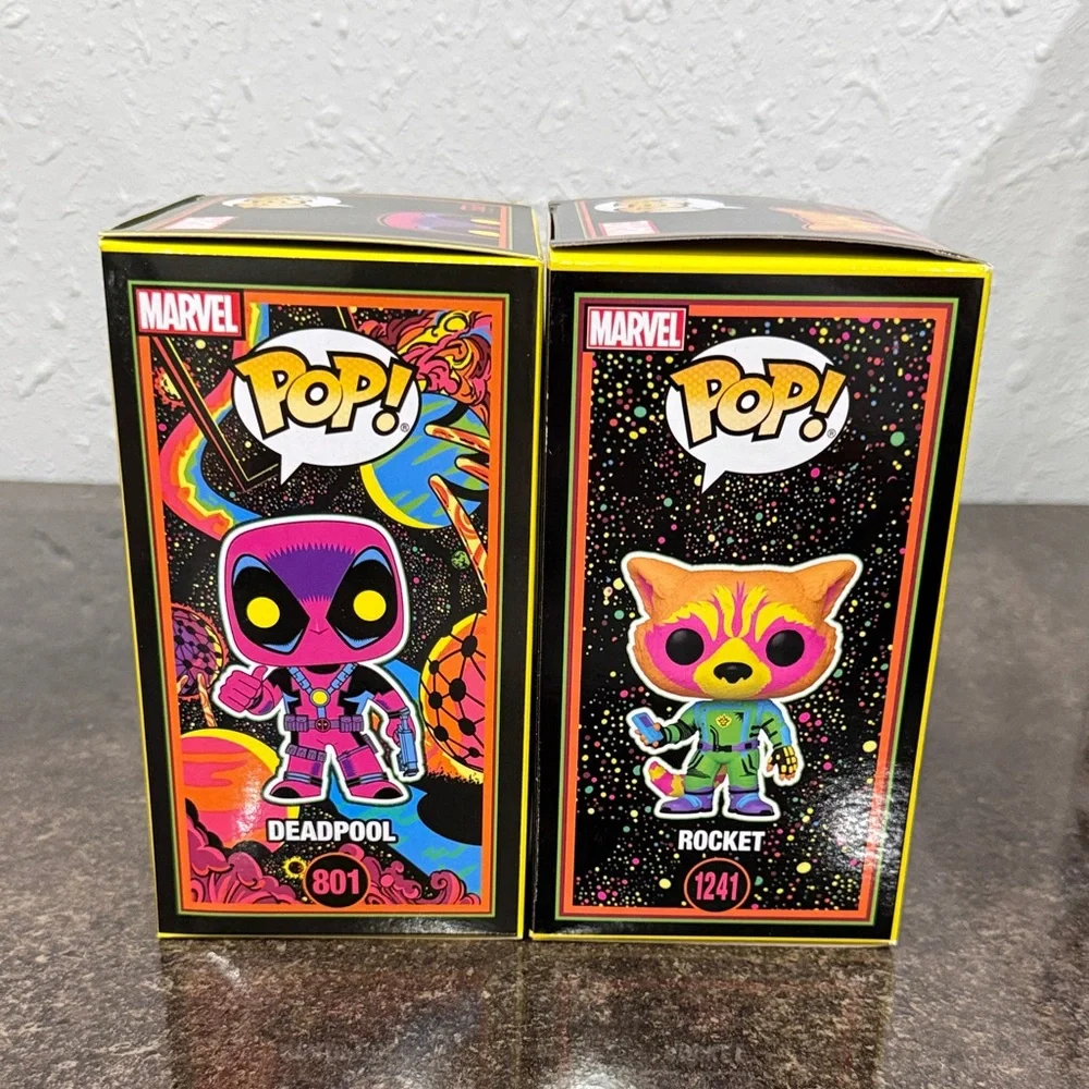 Marvel Deadpool #801 & Rocket #1241 Funko Pop Blacklight Target Exclusives - Picture 3 of 6